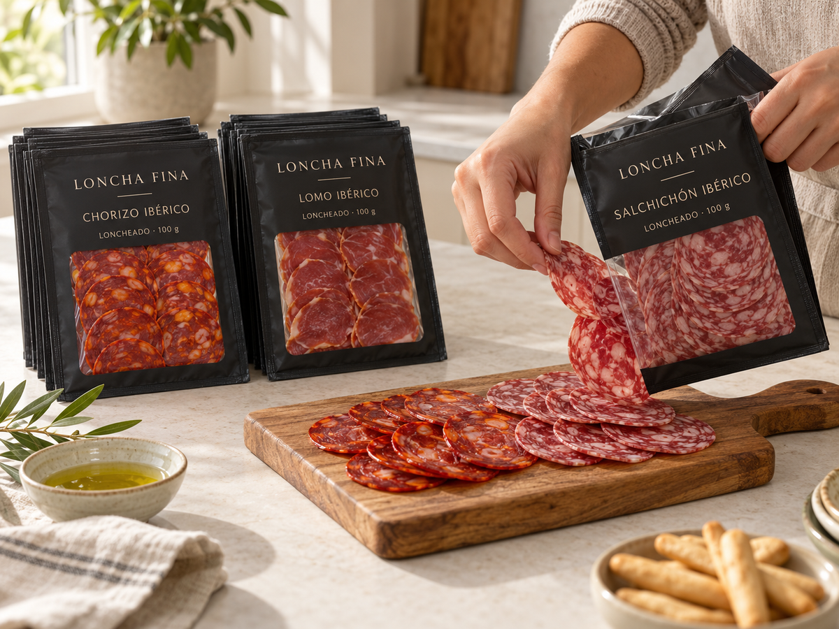 LonchaFina - Pack 12 Sobres de Embutidos Ibéricos · Chorizo, Salchichón y Lomo · 1,2 kg