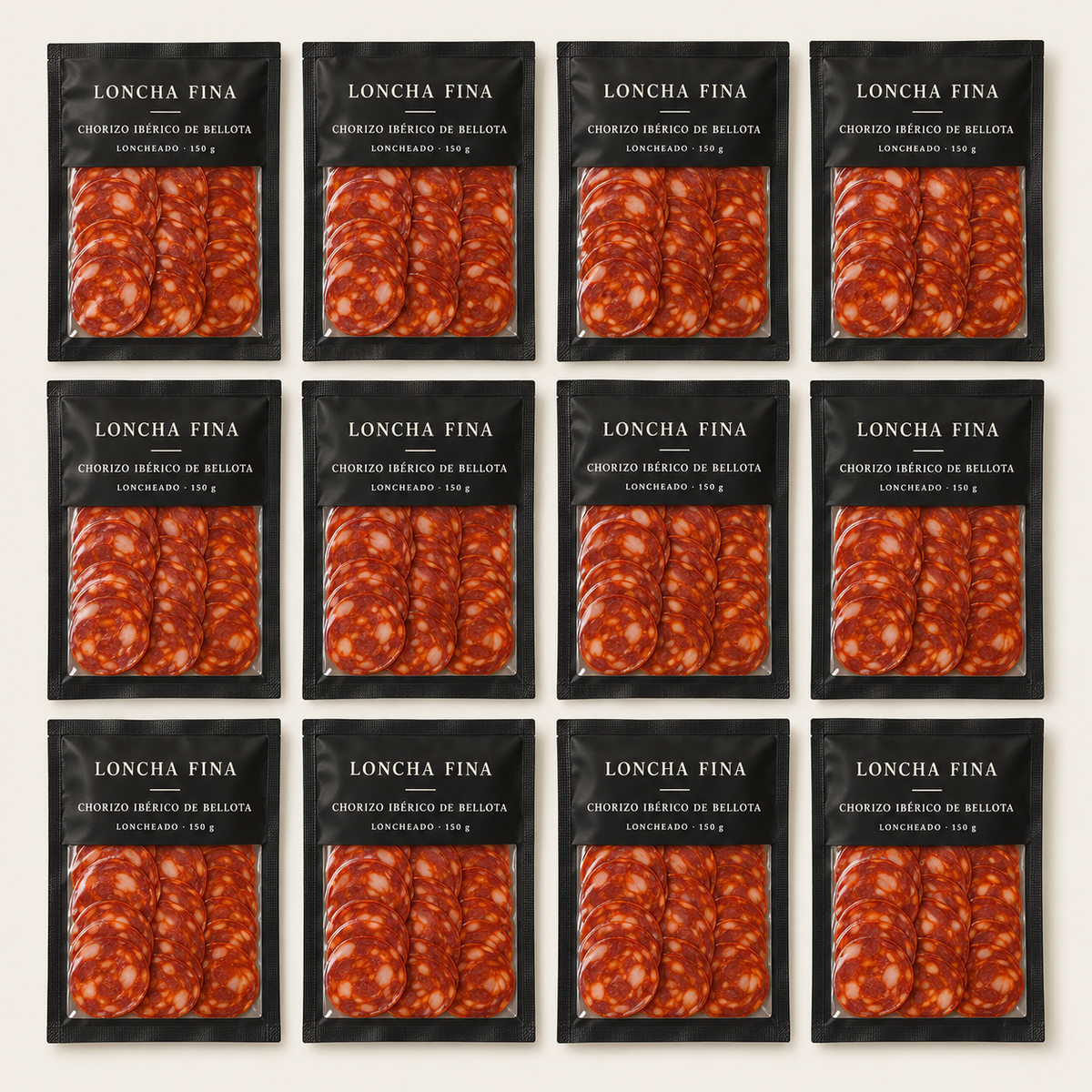 LonchaFina - Pack 12 Sobres de Chorizo Ibérico de Bellota · 1,8 kg