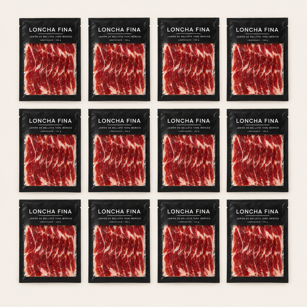 LonchaFina - Pack 12 Sobres de Jamón 100% Ibérico · Etiqueta Negra · 1,8 kg