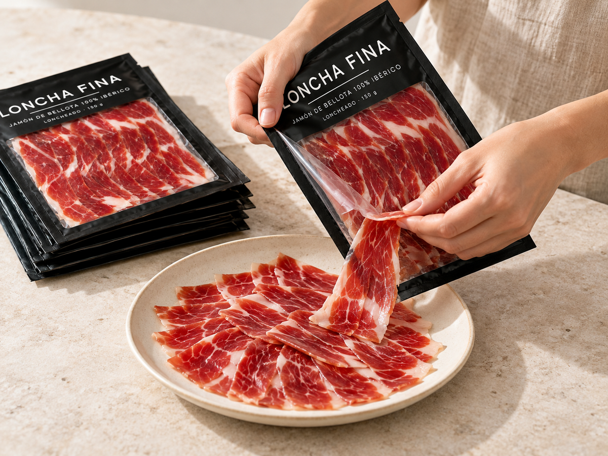 LonchaFina - Pack 12 Sobres de Jamón 100% Ibérico · Etiqueta Negra · 1,8 kg